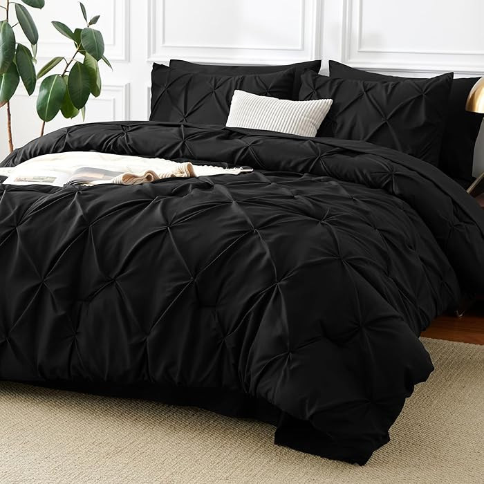 CozyLux Oversized King Comforter Sets Black, 7 Pieces Oversized King Pintuck Bed in A Bag, Pinch ... | Amazon (US)