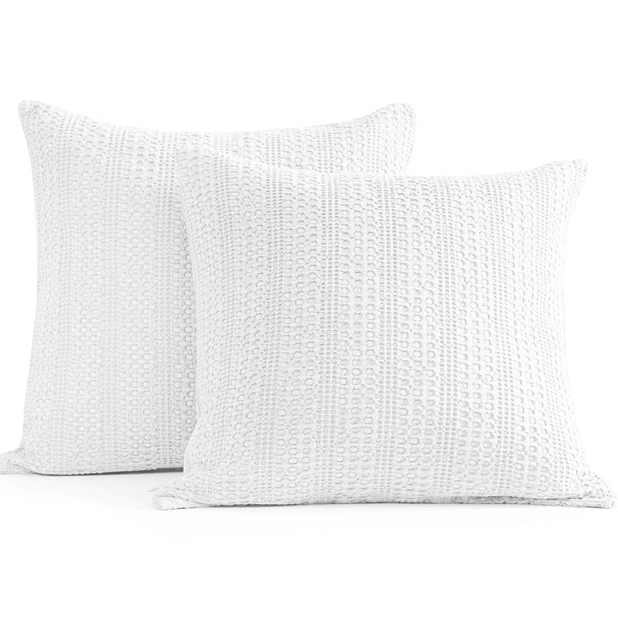 Off White Pillow Covers 18x18 Throw Pillow Covers Set of 2 Boho Decorative Pillow Shams Stone Was... | Amazon (US)