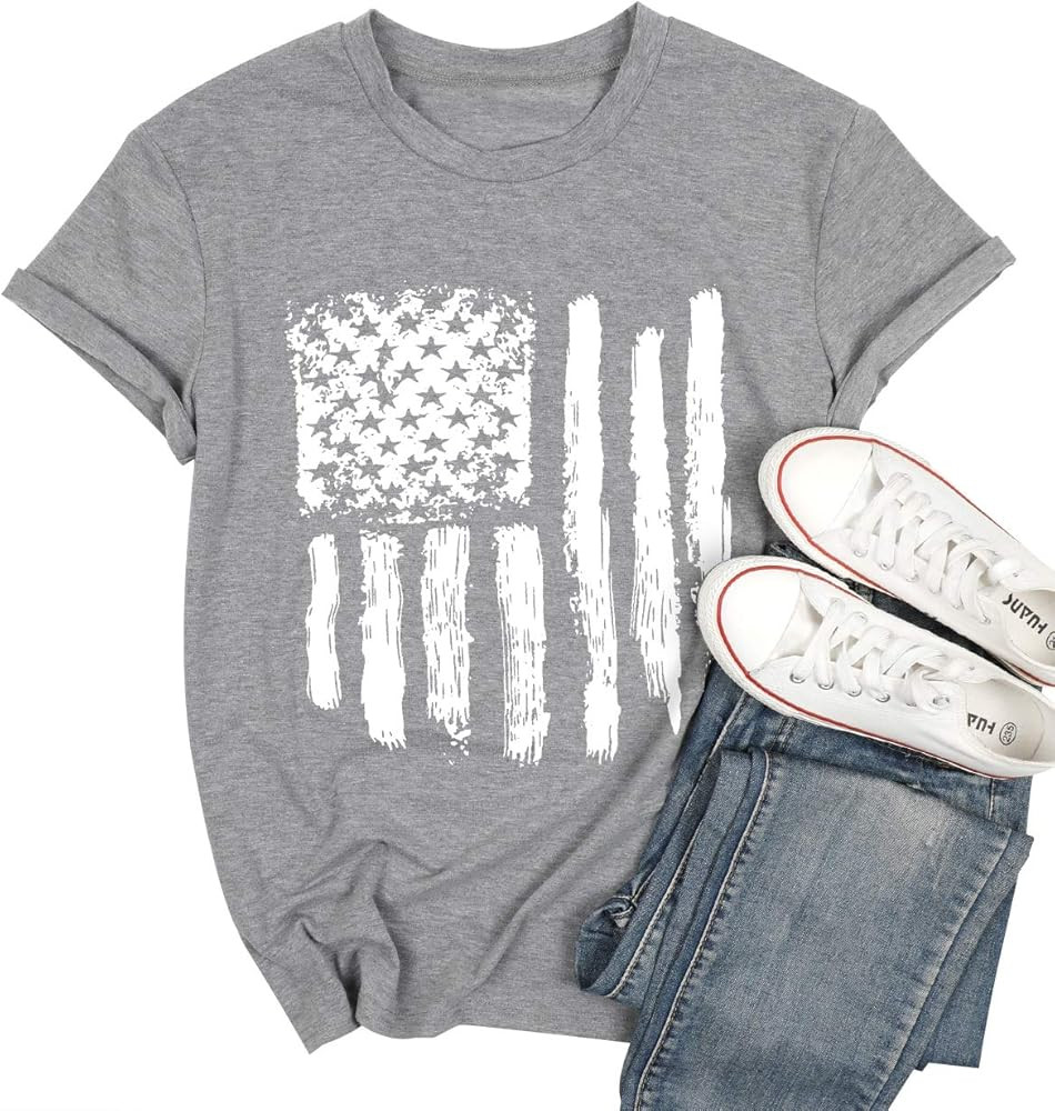 American Flag Shirt Patriotic Stars Stripes T Shirt Top Women Short Sleeve Casual Graphic Print T... | Amazon (US)