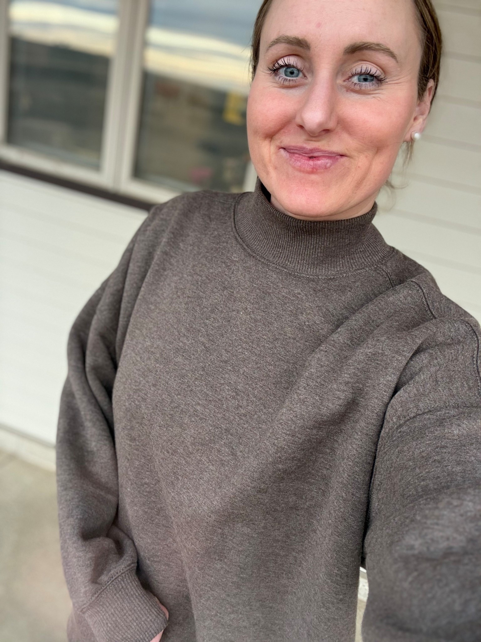 Love this aerie AE everyday luxe mock neck sweater! Wearing size small, it is oversized. 
Color chocolate. I would size up one if in between sizes.

#LTKootd #LTKmomlife