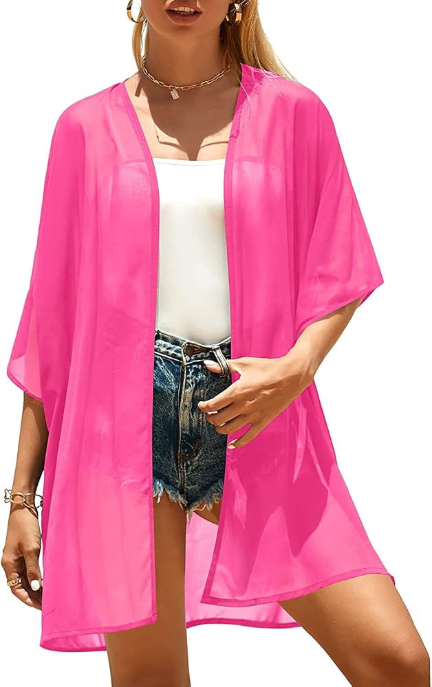Pinup Fashion Kimono Cover Ups Swimwear Women - Cardigan Sheer Swimsuit Chiffon Open Front Coveru... | Amazon (US)