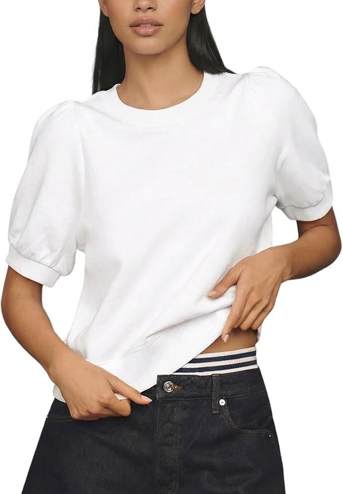 Wyeysyt Women Puff Sleeve Tops Sweatshirt Crewneck T Shirts | Amazon (US)