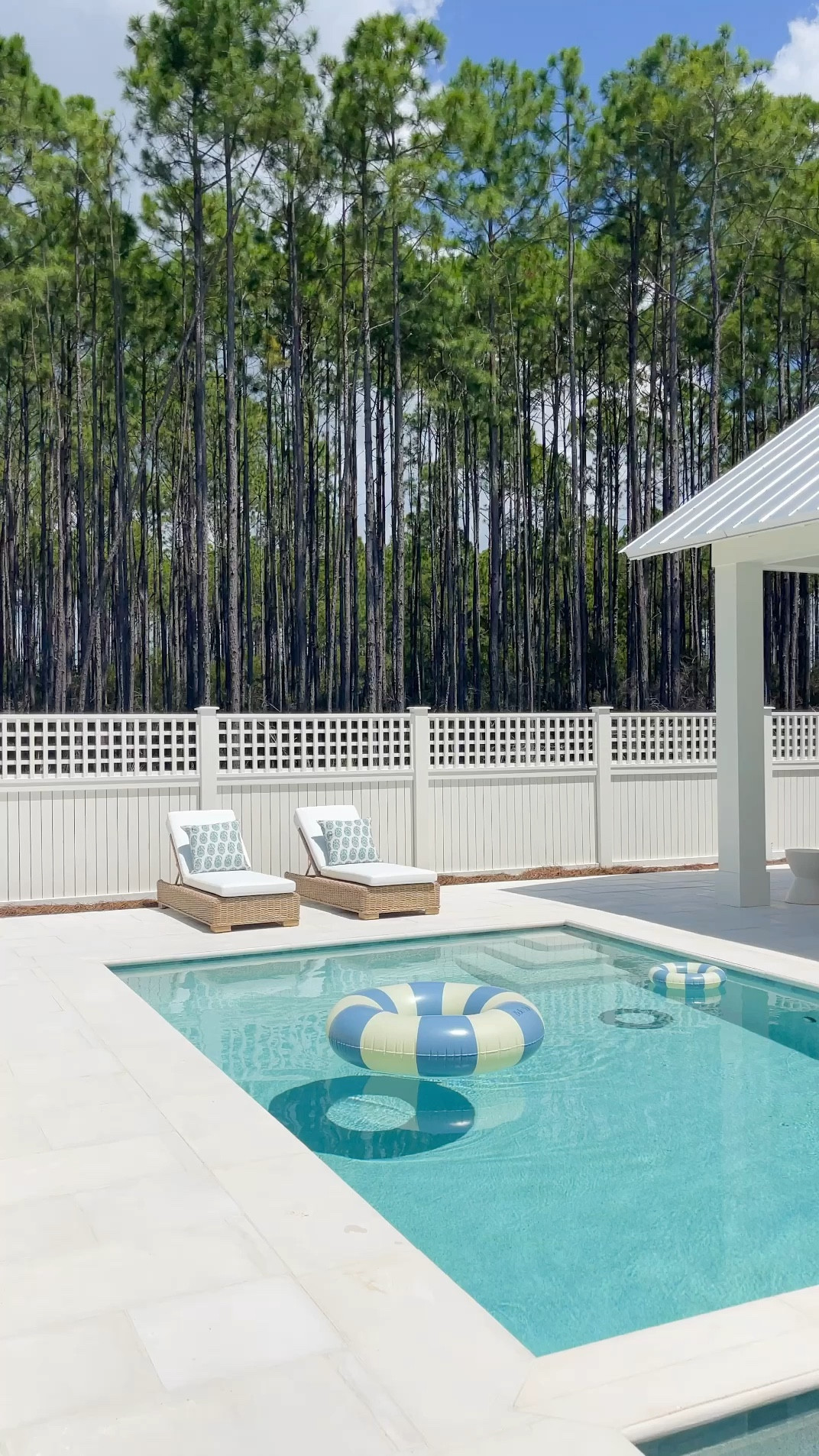 Amalfi Coast inspired pool and cabana plans! Includes natural color chaise lounge chairs, outdoor swivel chairs, bamboo melamine plates, shatterproof wine glasses, a live olive tree, fluted planters, striped pillows and more! See the full plan and more details here: https://lifeonvirginiastreet.com/amalfi-coast-inspired-pool-and-cabana-design-plans/.
.
#ltkhome #ltkseasonal #ltksalealert #ltkfindsunder50 #ltkfindsunder100 #ltkstyletip Walmart patio furniture, pottery barn patio furniture, coastal decor. Coastal patio #ltkvideo

#LTKhome #LTKVideo #LTKSeasonal