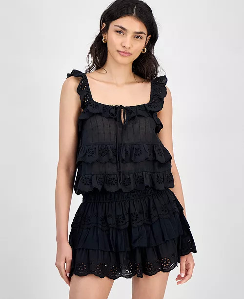 Women's Cotton Eyelet-Ruffled Tank Top | Macy's