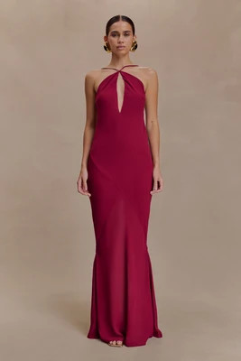 Nerea Slip Halter Maxi Dress - Cherry Red I MESHKI I Size S | MESHKI US