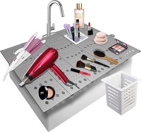 Mofason Bathroom Sink Cover Space Saver,Silicone Makeup Organizer Mat for Over Countertop,Small B... | Amazon (US)