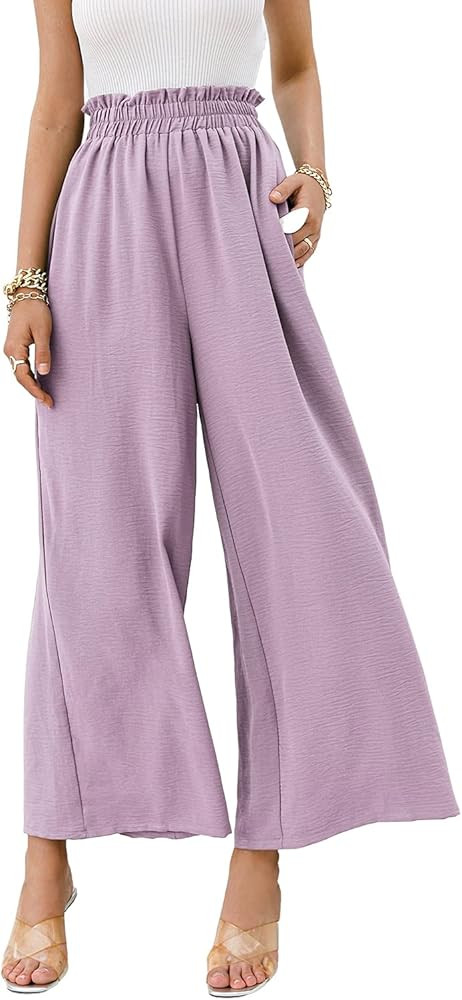 Women's Boho High Waisted Palazzo Pants Summer Beach Wide Leg Flowy Pants | Amazon (US)
