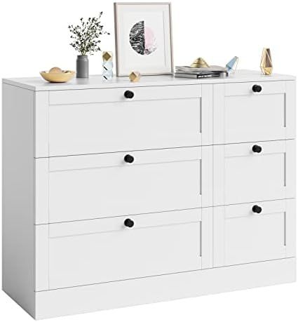HOSTACK Dresser for Bedroom, 6 Drawer Dresser with Wide Space, Modern Chest of Drawers, Storage C... | Amazon (US)