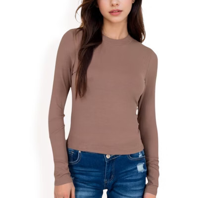 Anna-Kaci Women's Ribbed Long Sleeve Fitted Crew Neck Top- Small, Coffee | Target