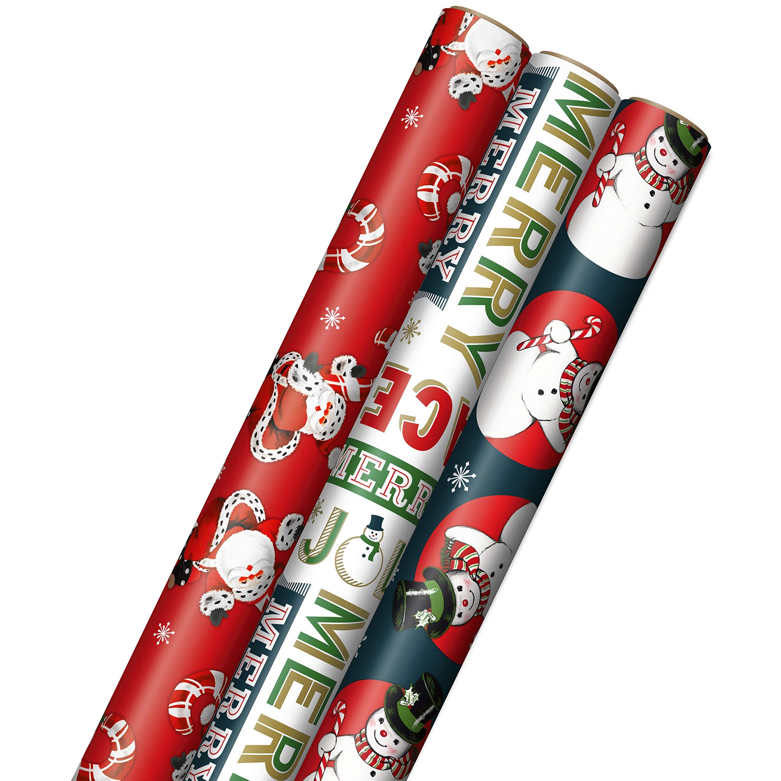 Hallmark Vintage Christmas Wrapping Paper Cut Lines on Reverse (3 Rolls: 120 sq. ft. ttl, Red, White | Amazon (US)