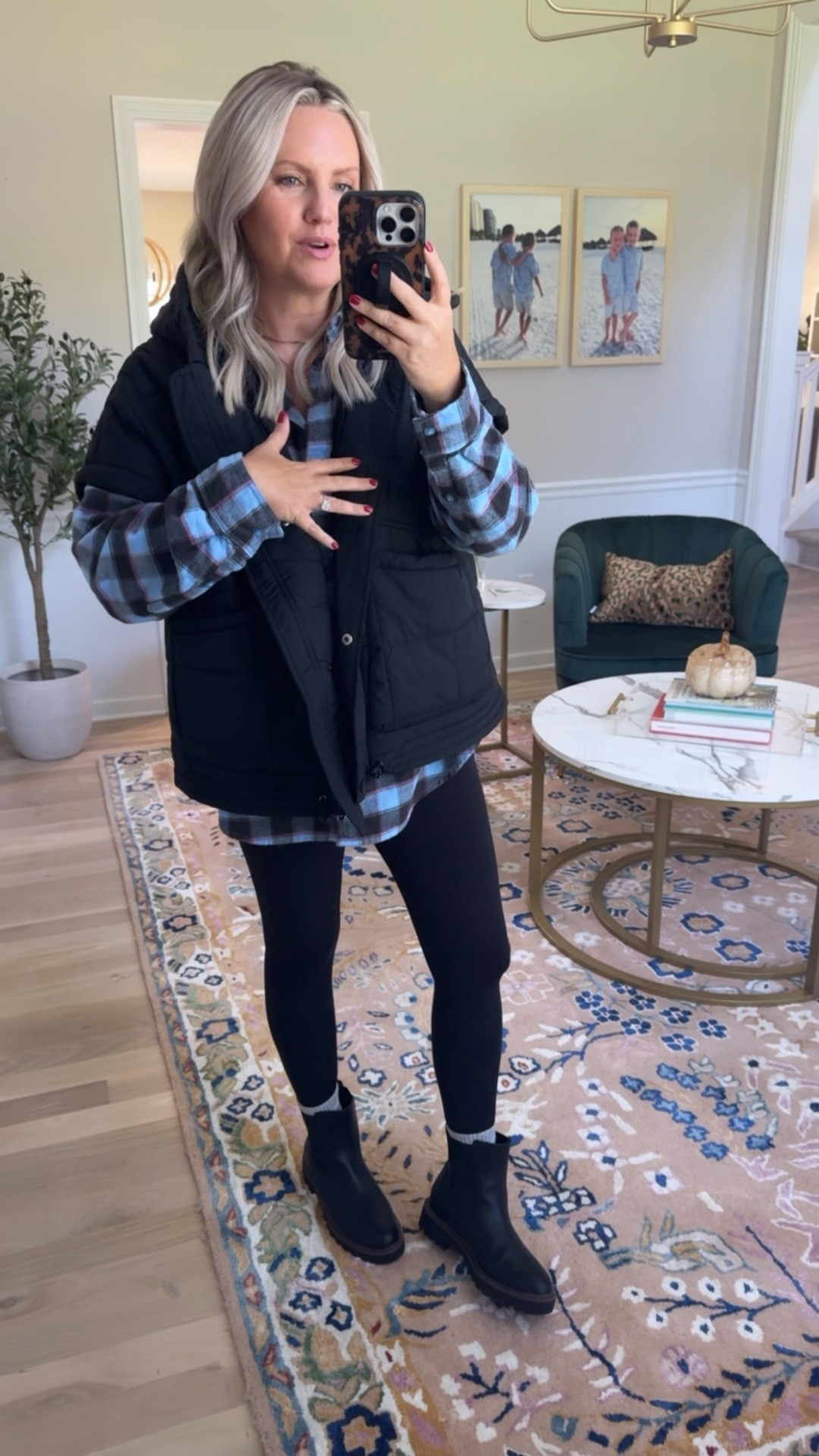 Comfy fall outfit idea featuring my favorite Chelsea boots from Target!
Flannel is on sale!! I’m in size small
Boots run true to size 
I’m in medium in the vest
Small in the leggings

#LTKootd #LTKSeasonal #LTKOver40