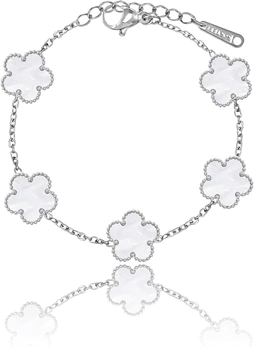 14K Gold Plated Dainty Four Leaf Clover Dot Bracelets for Women Lucky Flower Jewelry | Amazon (US)