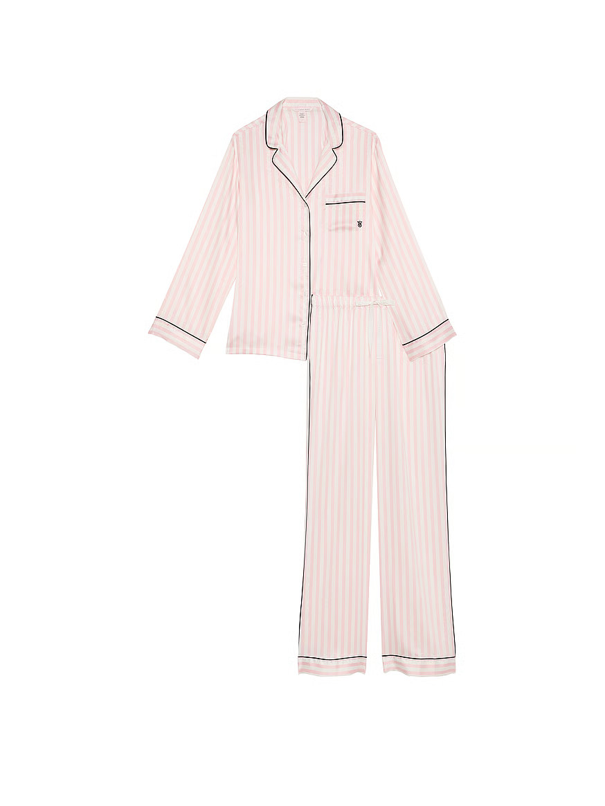 Buy Glazed Satin Long Pajama Set, Angel Pink Crest Jacquard - Order Pajamas Sets online - Victori... | Victoria's Secret (US / CA )