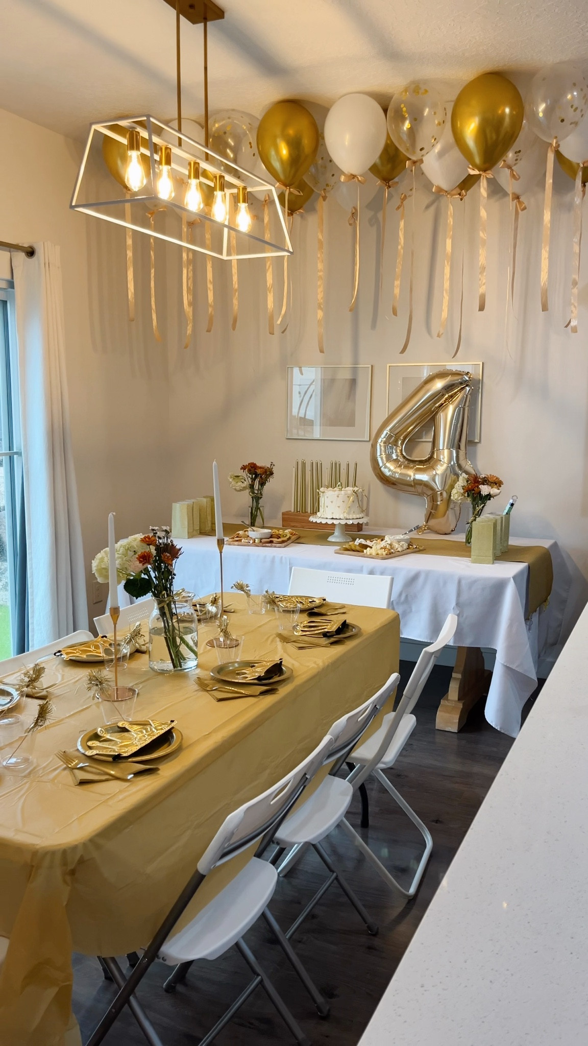 Golden birthday party setup and party supplies!