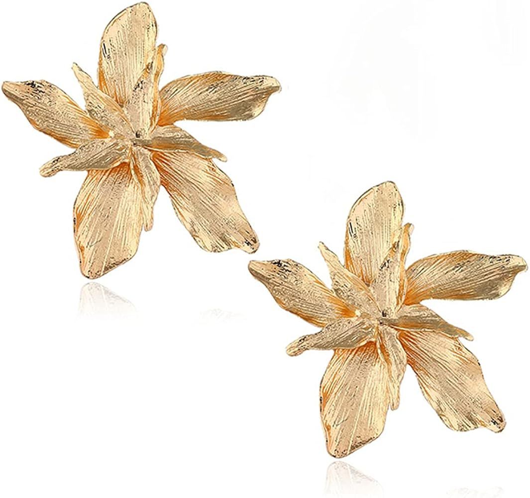 CHUNYANAN Exaggerated Fashion Temperament Golden Multi-layer Flowers Stud Earrings for Women Girls C | Amazon (US)