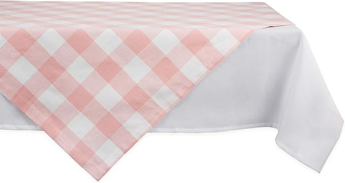 DII Buffalo Check Collection, Classic Farmhouse Tablecloth, Table Topper, 40x40, Pink & White | Amazon (US)