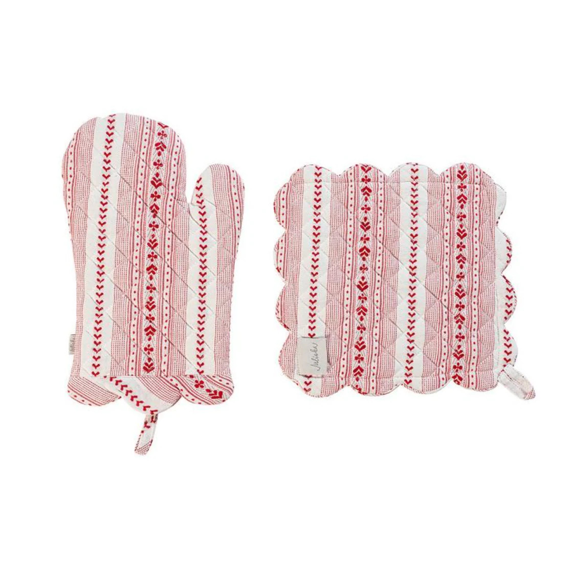 Villa Stripe Oven Mitt and Pot Holder, Set of 2 in Ruby | Over The Moon