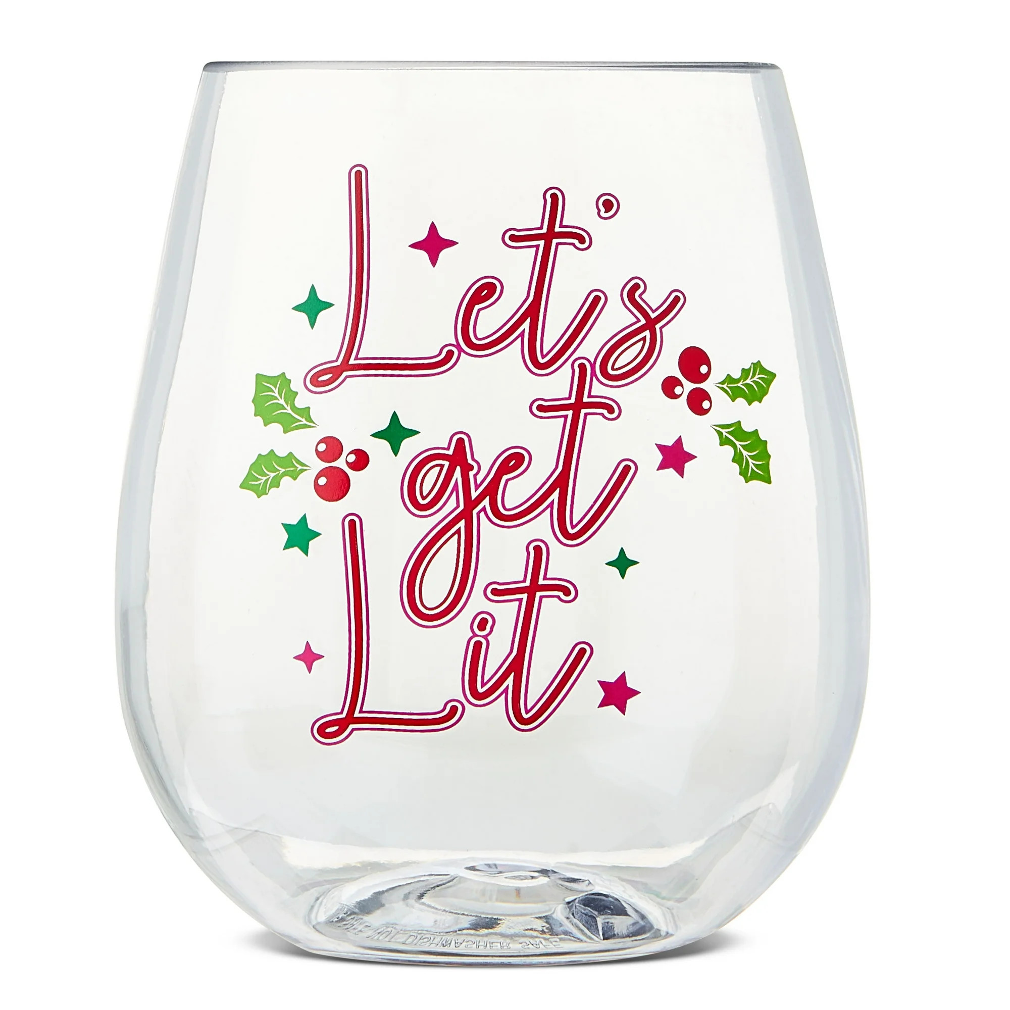 Plastic Christmas Stemless Wine Glass, Let's Get Lit, 18 fl oz, by Holiday Time | Walmart (US)