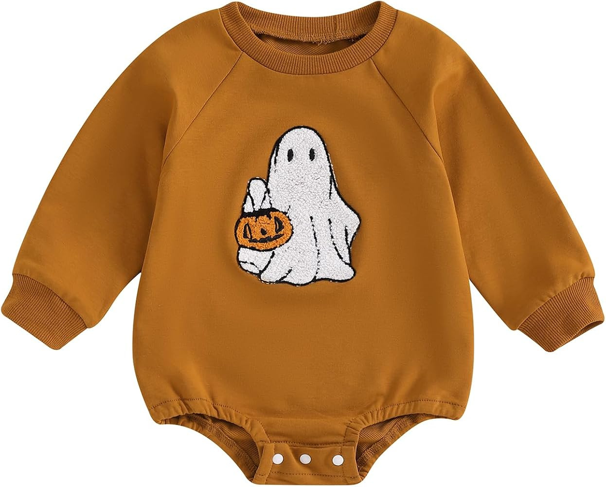 Newborn Halloween Baby Clothes Infant Girl Boy Letter Print Crew Neck Sweatshirt Romper Long Slee... | Amazon (US)