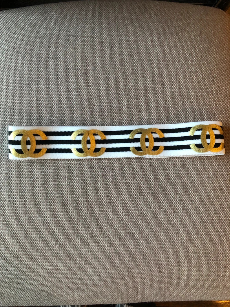 Black, Gold and White Luxury Designer Elastic Headband | Etsy (US)