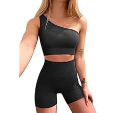 OQQ Workout Outfits for Women 2 Piece Ribbed One Shoulder High Waist Shorts With Sports Bra Exerc... | Amazon (US)