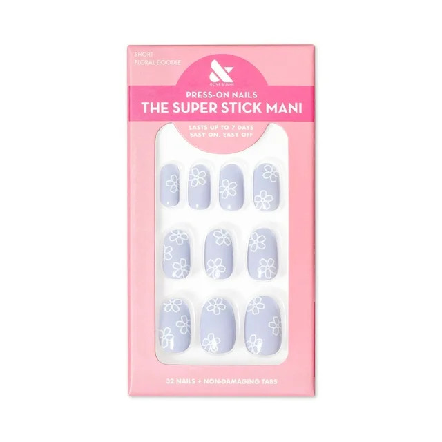 Olive & June Super Stick Mani Round Short Press-On Tabs, Floral Doodle, 32 Pieces | Walmart (US)