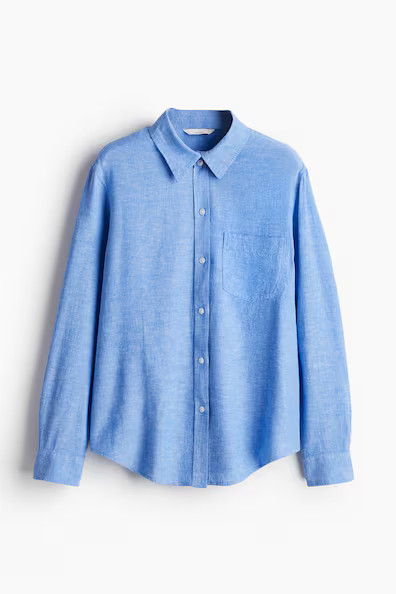 H & M - Linen-blend shirt - Blue | H&M (UK, MY, IN, SG, PH, TW, HK)