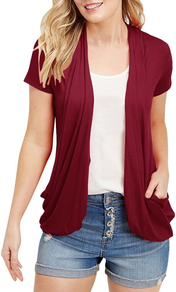 Womens Cardigans Short Sleeve Summer Lightweight Sheer Open Front Drape Sweater Tops | Amazon (US)
