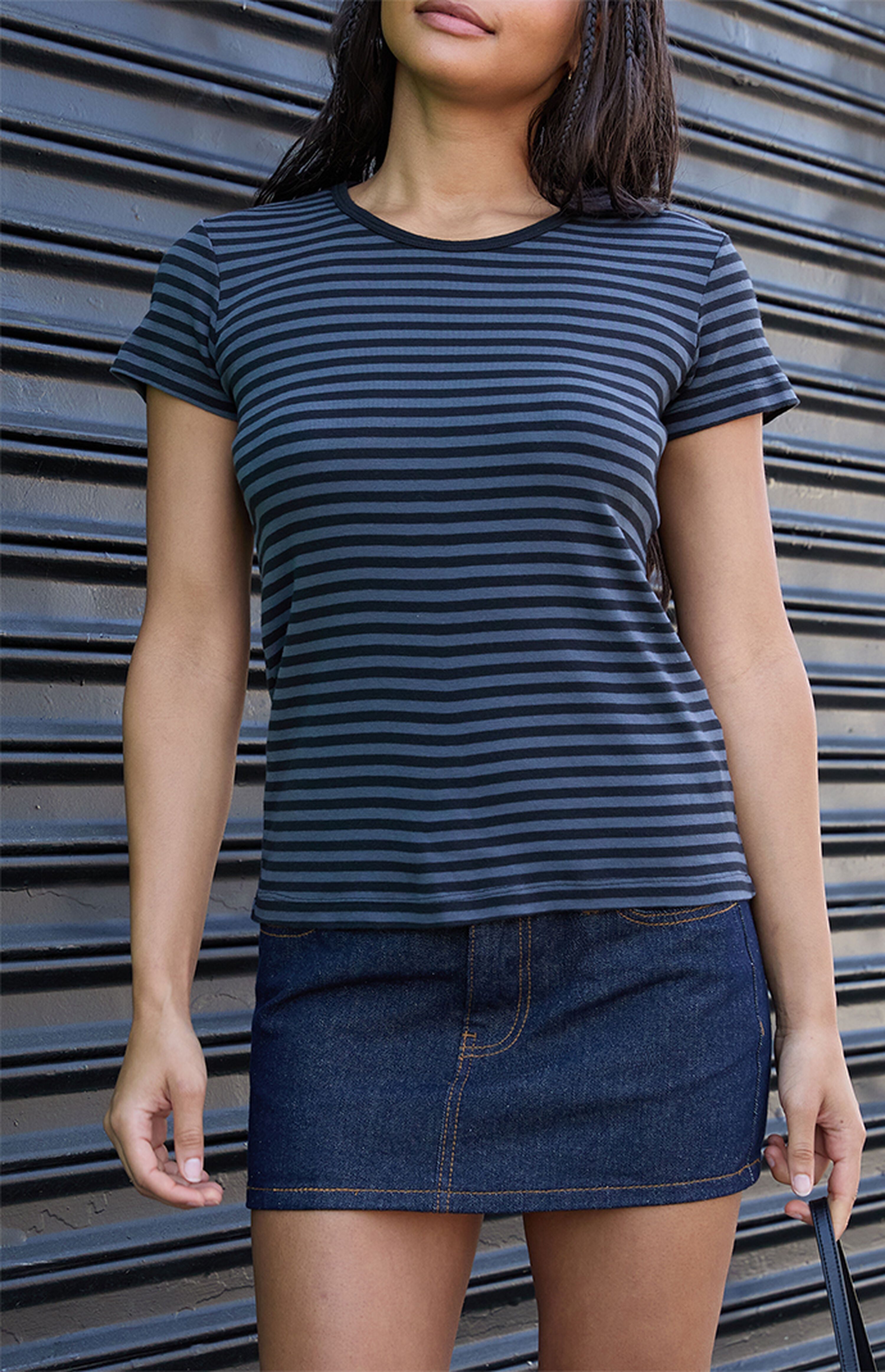 John Galt Black & Gray Striped Hailie Short Sleeve Top | PacSun