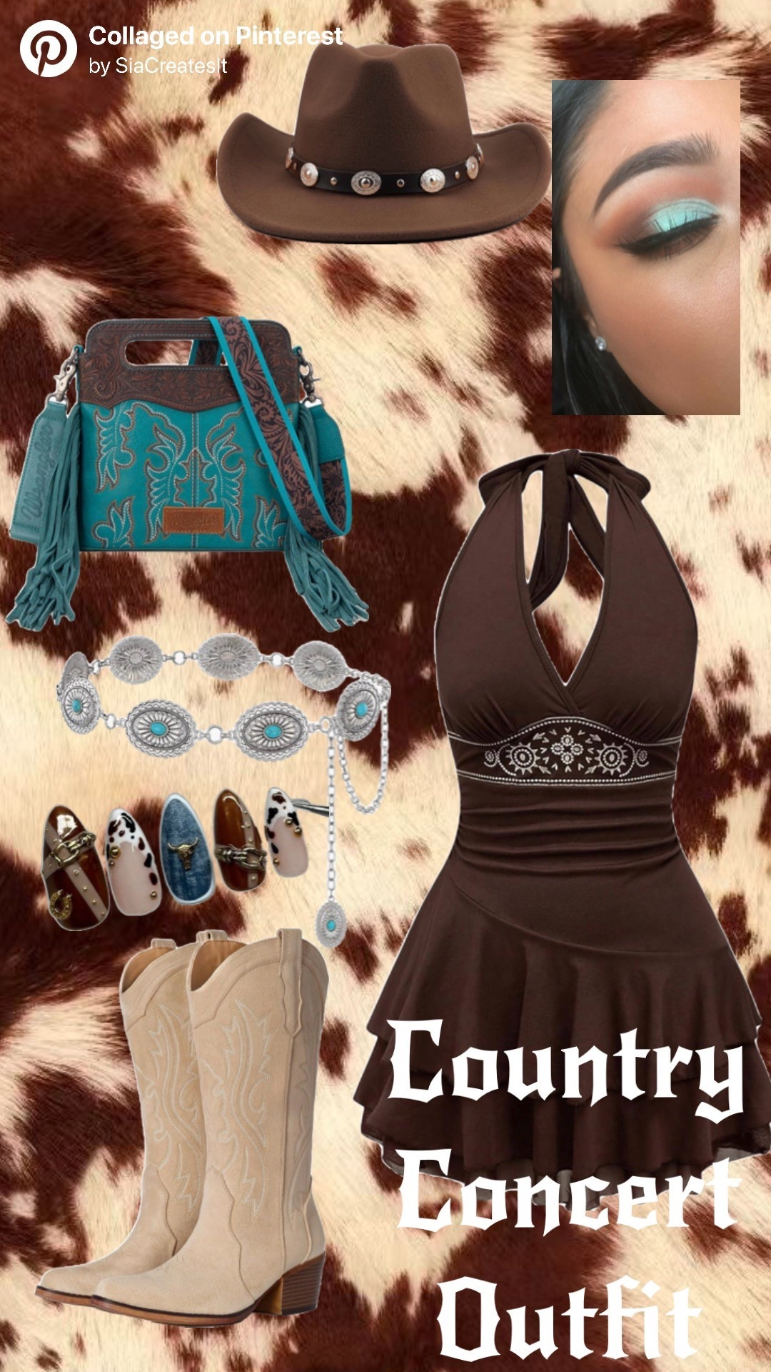 Brown and turquoise inspired country concert outfit. Perfect for rodeos or a night out line dancing. 

#LTKBeauty #LTKFestival #LTKSeasonal