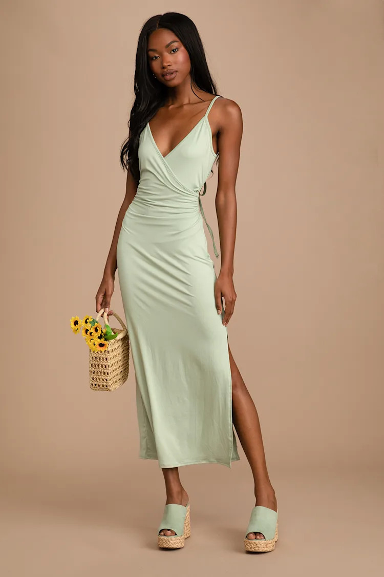 Free to Frolic Sage Green Surplice Backless Midi Dress | Lulus (US)