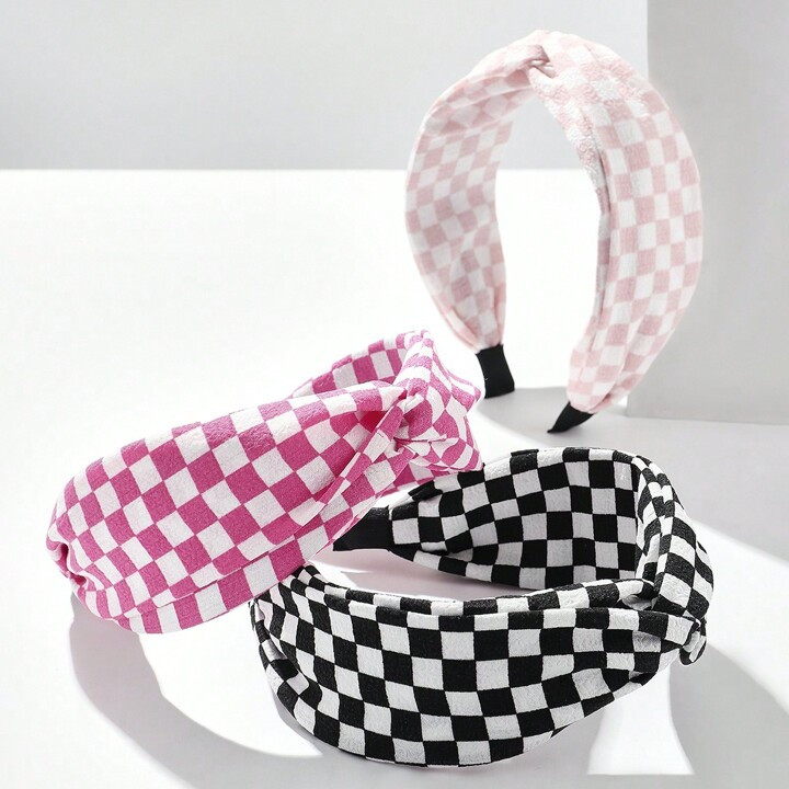 Elegant 1pc Checkerboard Pattern Flower Embellished Wide Hair Hoop | SHEIN