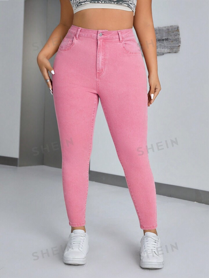 SHEIN ICON Plus Size Solid Color Skinny Jeans | SHEIN