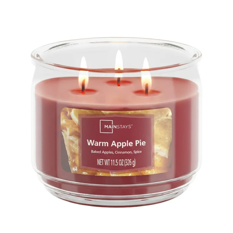Mainstays 3-Wick Scented Glass Jar Candle, Warm Apple Pie, 11.5oz. | Walmart (US)