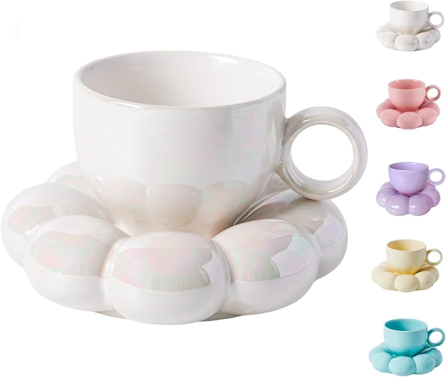 Cloud Mug Ceramic Coffee Mug with Sunflower Coaster- Flower Mugs Novelty Coffee Mug Set with Sauc... | Amazon (US)