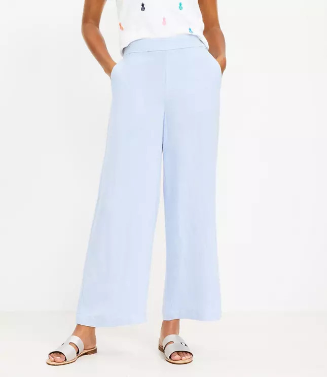 Petite Fluid Wide Leg Crop Pants in Chambray | LOFT