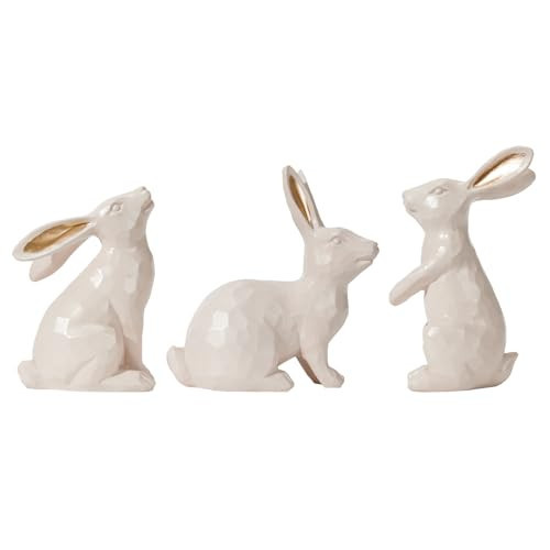 DN DECONATION Easter Bunny Figurines, Small Decorative Bunny Statue Set of 3, Beige & Gold Easter Rabbit for Modern Tabletop Decor Home Spring Decoration Gift, Resin Sculptures Decor | Amazon (US)