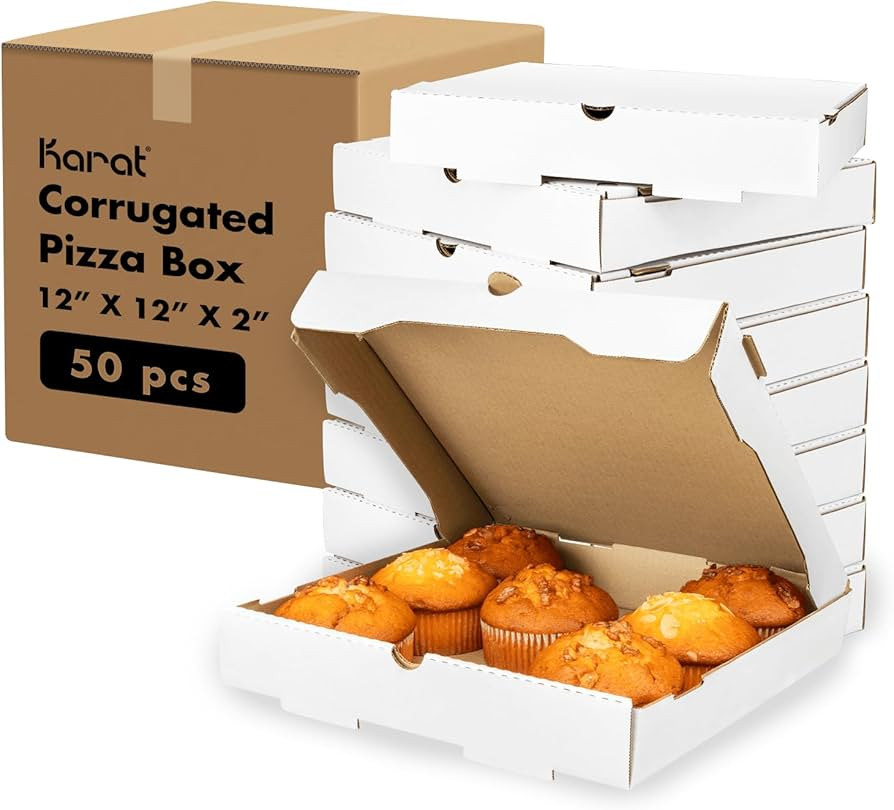 Amazon.com: Karat Pizza Boxes 12" x 12" x 2" [50 Pack] White Corrugated Boxes | Ventilated, Greas... | Amazon (US)