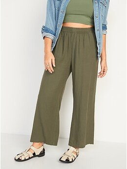 High-Waisted Linen-Blend Wide-Leg Pants for Women | Old Navy (US)