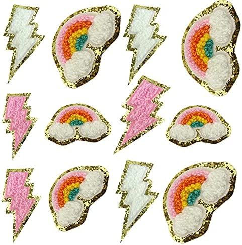 IXUEYU 3D Colorful Castle Bow Chenille Rainbow Embroidered Patches Iron on Embroidery Applique Star  | Amazon (US)