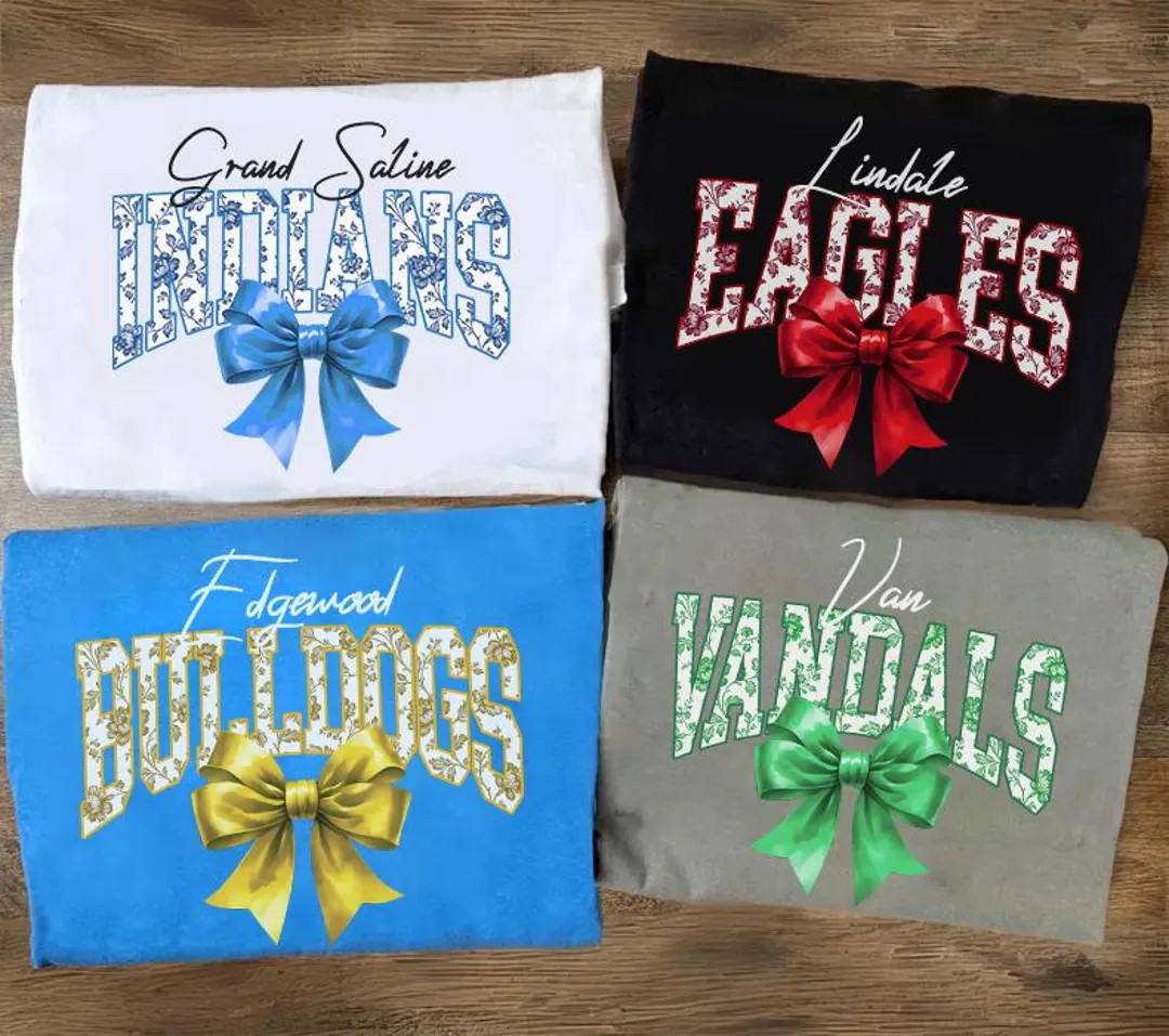 Custom Team Mascot Bow Shirt, Personalized Ribbon School Team Shirt, Custom Team Mascot Coquette ... | Etsy (US)
