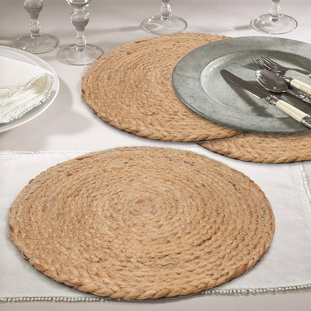 Farmhouse Jute Braided Placemat Set of 4 - Round Hand Beaded Charger Placemat -Hand Made by Skill... | Amazon (US)