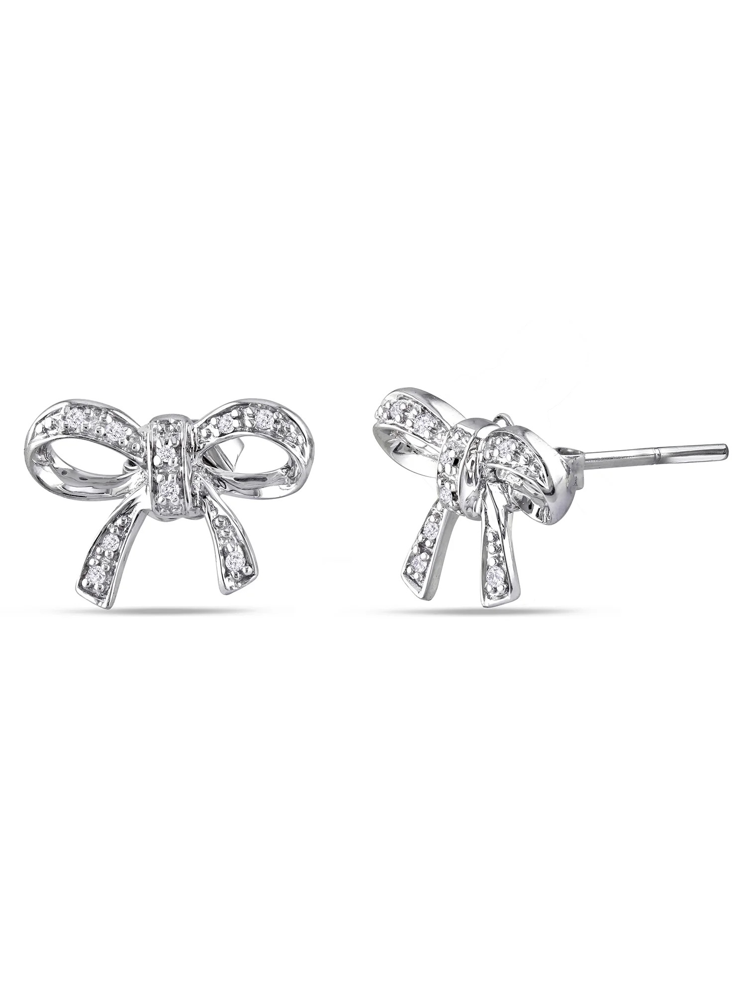 Diamond-Accent Sterling Silver Bow Stud Earrings - Walmart.com | Walmart (US)