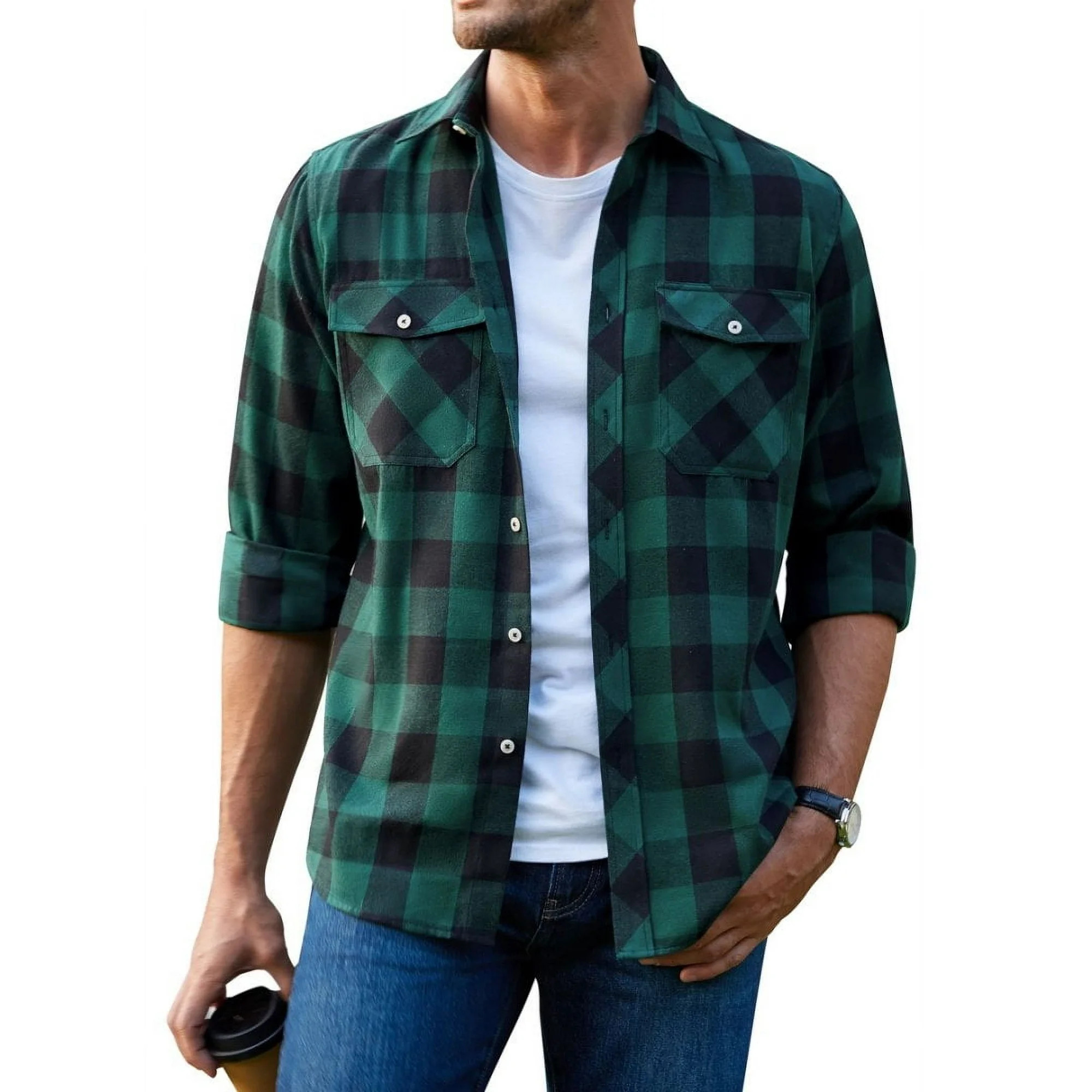 Alimens & Gentle Long Sleeve Buffalo Plaid Shirt for Men Regular Fit Comfortable | Walmart (US)