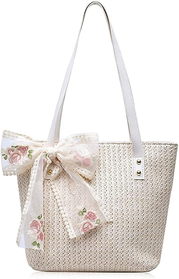 QTKJ Women Large Straw Beach Tote Bag Summer Hand-woven Bags Shoulder Bag Leather Handle Beach Ha... | Amazon (US)