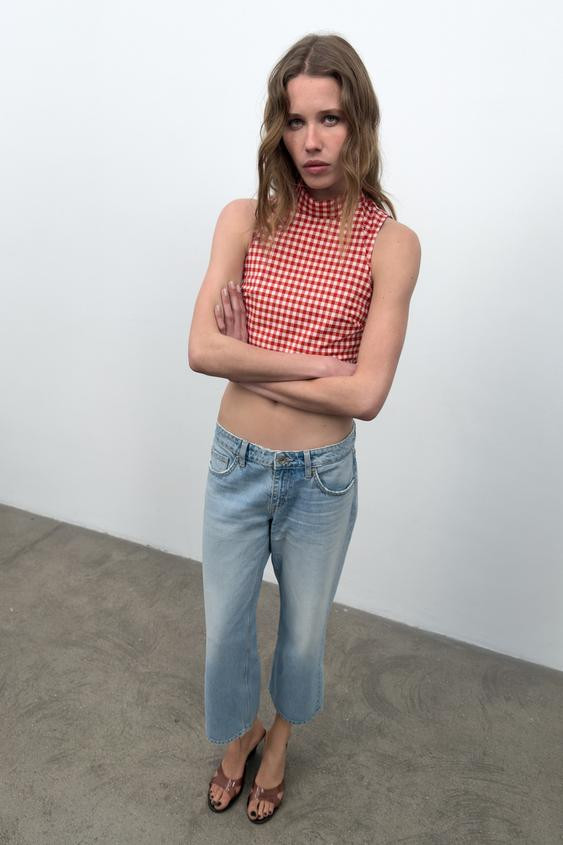 GINGHAM CHECK CROP TOP | Zara UK
