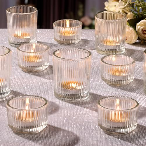 20pcs Assorted Ribbed Clear Votive & Tea Light Candle Holders, Glass Candle Holder for Table Centerpiece, Wedding, Baby Shower, Home and Party Decorations | Amazon (US)