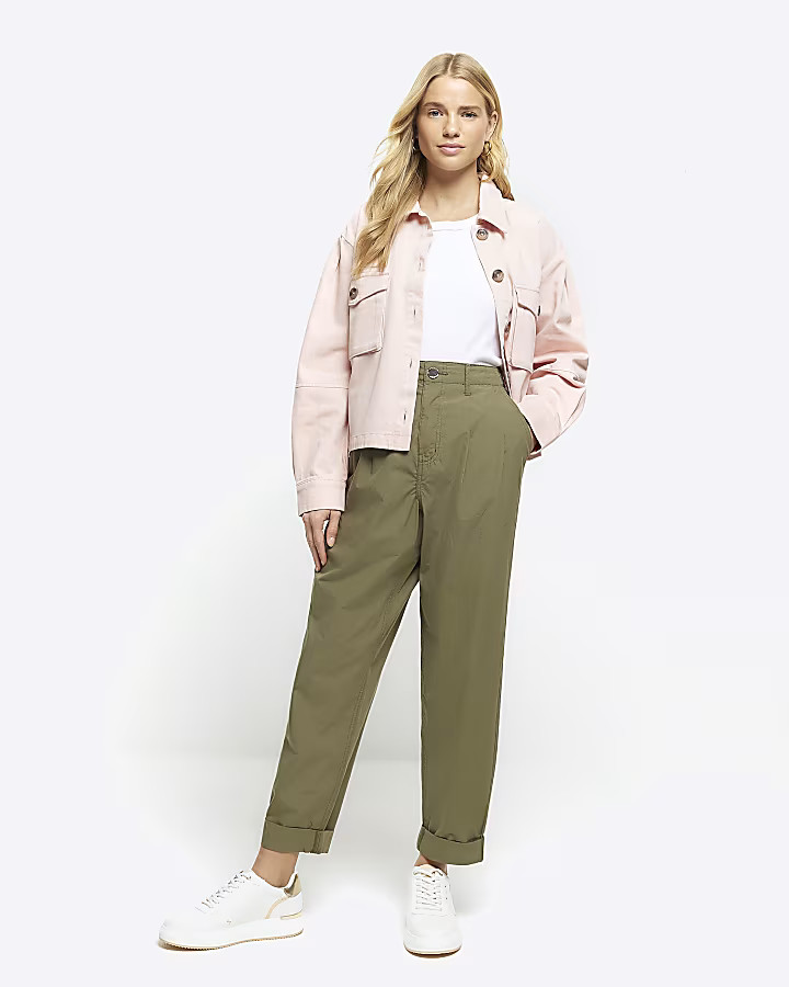 Khaki High Waisted Tapered Trousers | River Island (UK & IE)