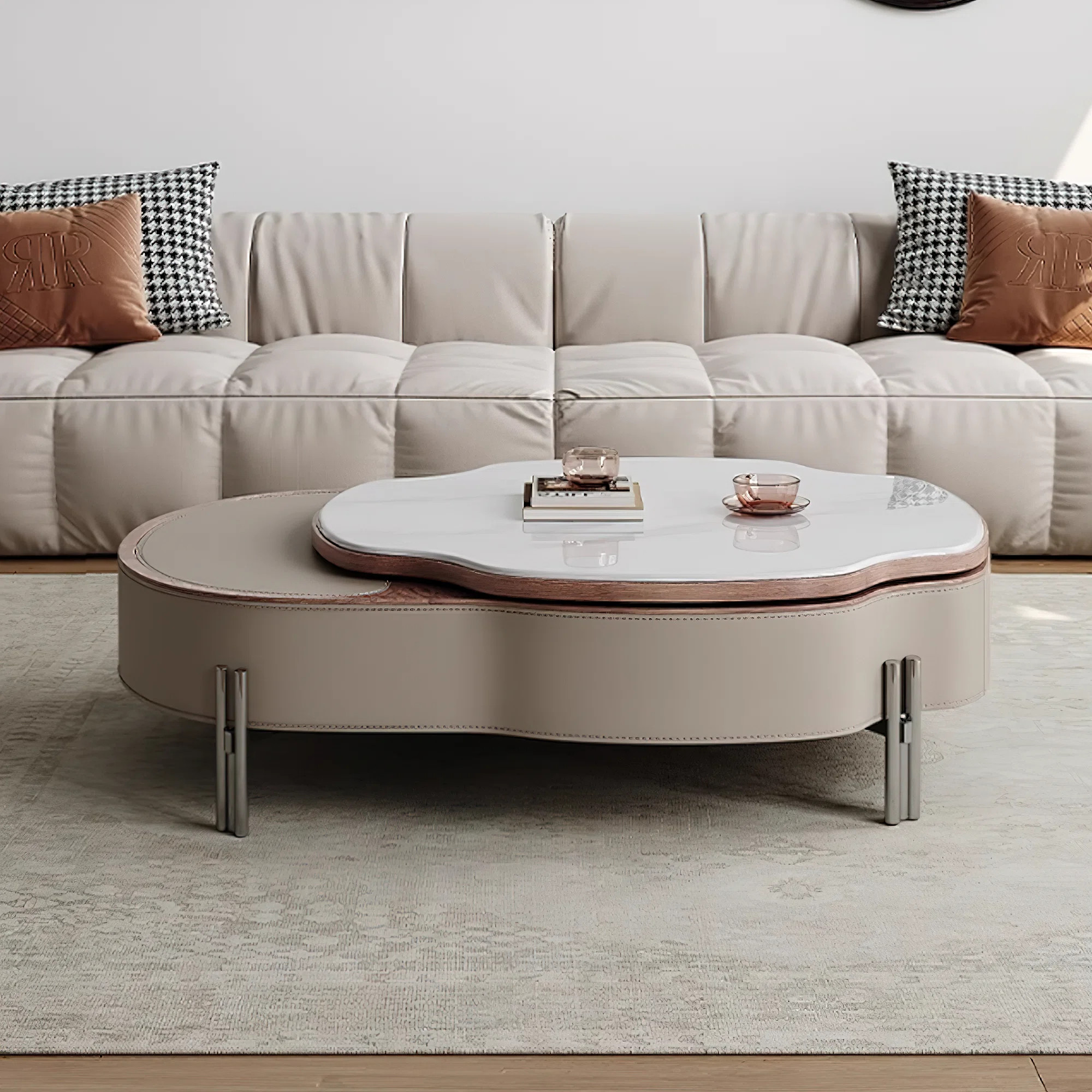 Modern 63.8" Lift-Top Extendable Coffee Table with Unique Freeform Shape | Wayfair North America