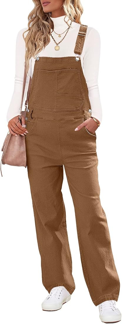 Overalls Women Loose Fit Denim Bib Baggy Overall Jumpsuit Straight Wide Leg Stretchy Jean Pants F... | Amazon (US)